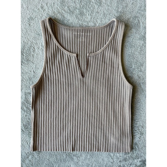 American Eagle Outfitters Tops - American Eagle Cropped Tank Top Small Brown Ribbed Notch Neck Minimalist Basic